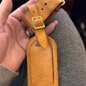 Louis Vuitton Tan Leather Luggage Tag with Gold Buckle
